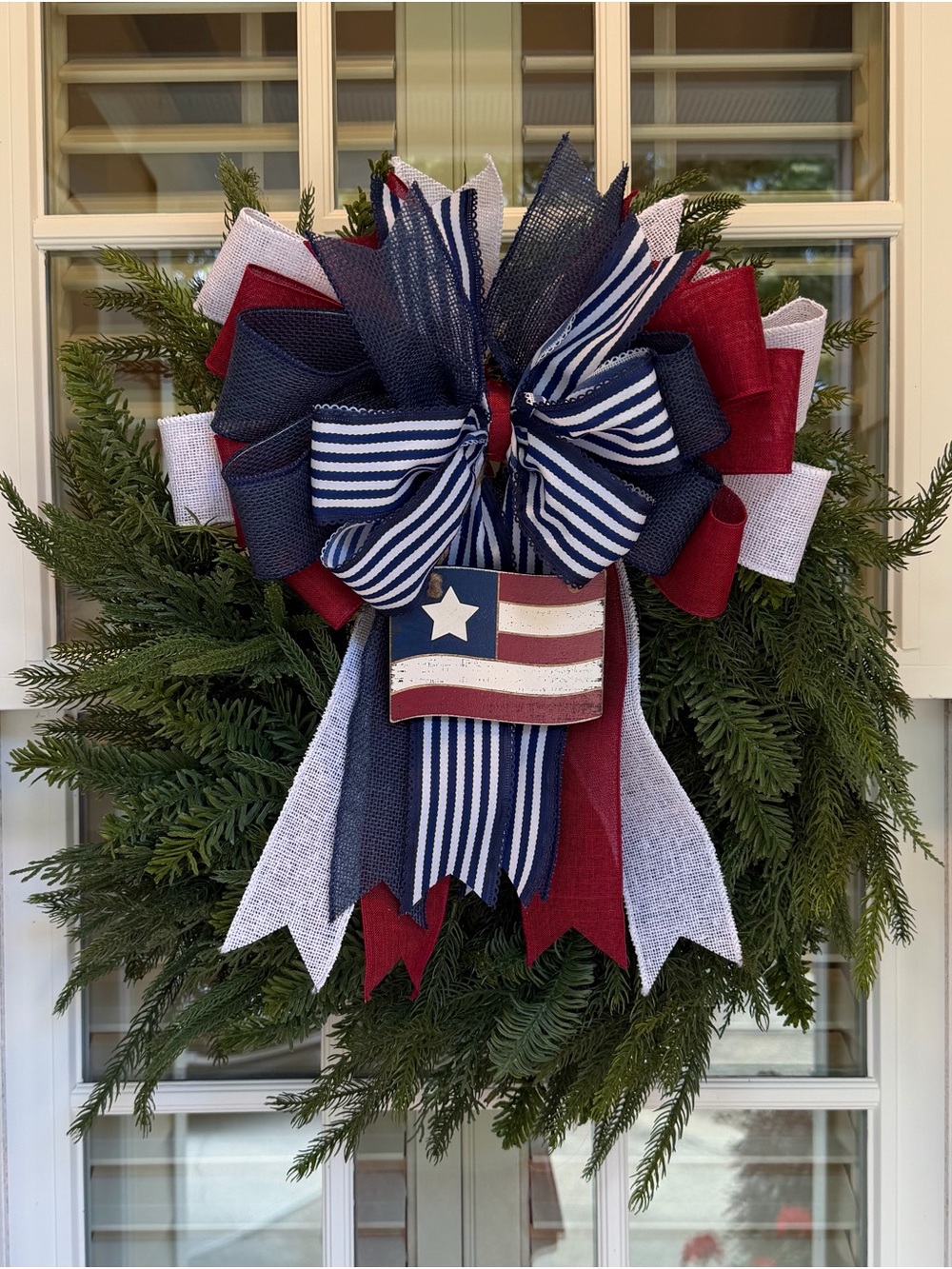 Patriotic Red, White & Blue Flag Wreath Bow - Unbranded
